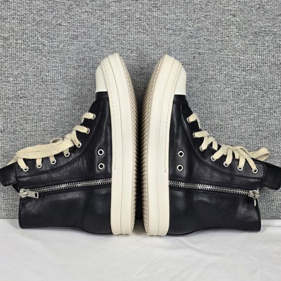 RICK OWENS DRKSHDW RAMONES BLACK LEATHER HIGH‑TOP SNEAKERS – SIZE 42 – SIDE ZIP main image 12